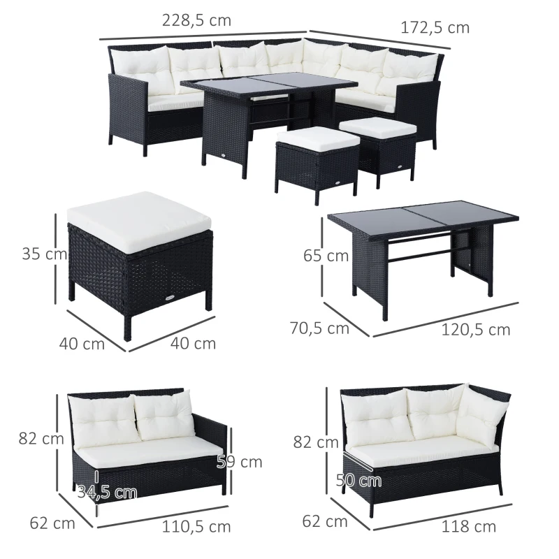 Outsunny 6 Pieces Sofa Set Furniture Rattan Lawn Cushion Seat Wicker Black Garden