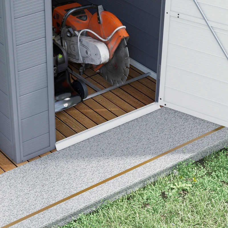 Outsunny IE Located 4 x 6ft Plastic Garden Storage Shed - Foundation Kit Included, Polypropylene Outdoor Storage Tool House with Ventilation Slots and Lockable Door, Grey