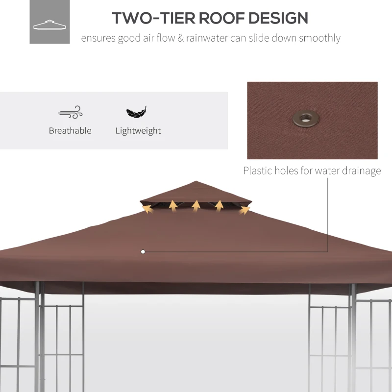 Outsunny 3x3 m Double-Tier Canopy Top Replacement-Coffee(m-5)