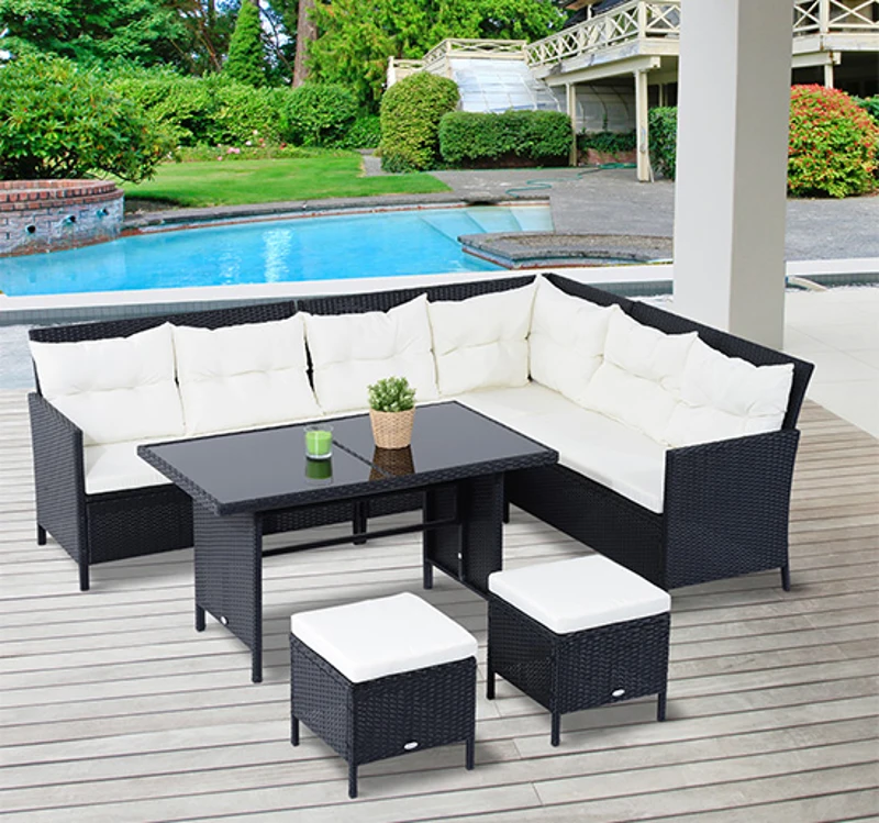 Outsunny 6 Pieces Sofa Set Furniture Rattan Lawn Cushion Seat Wicker Black Garden
