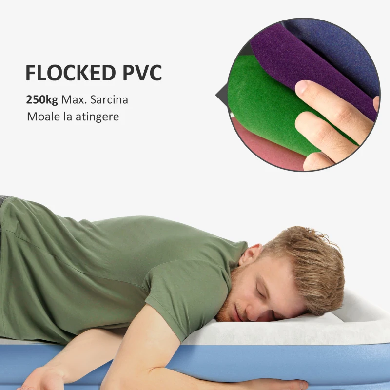 Outsunny Pat Dublu Gonflabil cu Pompă de Umflare Inclusă și Geantă de Transport, 152x203x46 cm, Gri