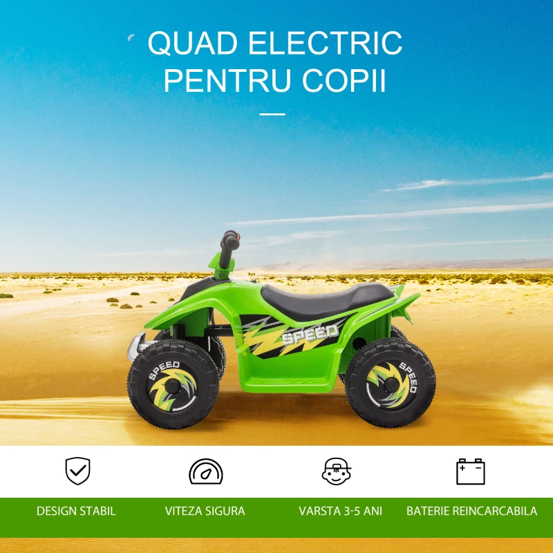 HOMCOM ATV Electric pentru copii 6V Viteza 2,8-4,6 km/h Varsta 18-36 luni Verde(m-4)