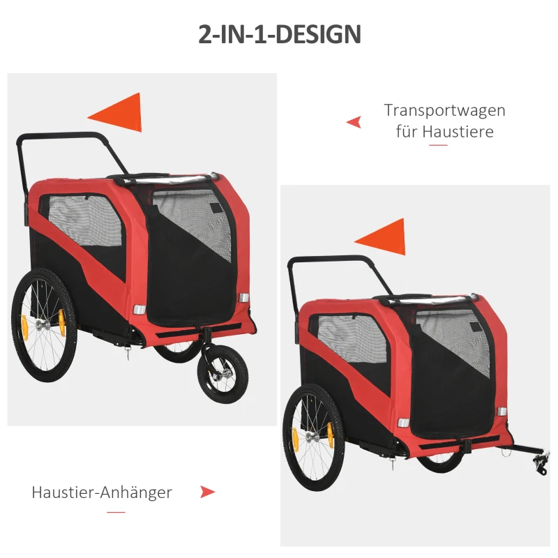 PawHut Przyczepa rowerowa dla dzieci, z odblaskami, 1 flaga, 170 cm x 77 cm x 90 cm, Czerwony