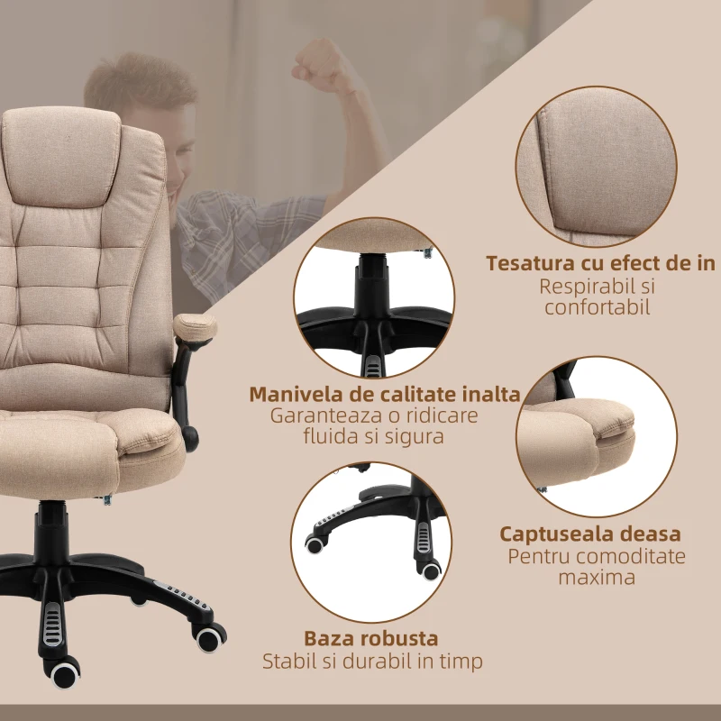 Vinsetto Fotoliu Masaj Bej – 6 Puncte, incalzire & inaltime Reglabila(m-9)