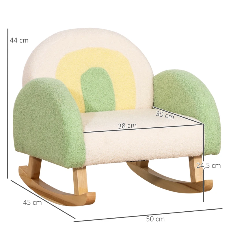 HOMCOM Rocking Chair for Toddlers Cute Design, Sheepskin Imitation, Eucalyptus Wood Green + Yellow Beige