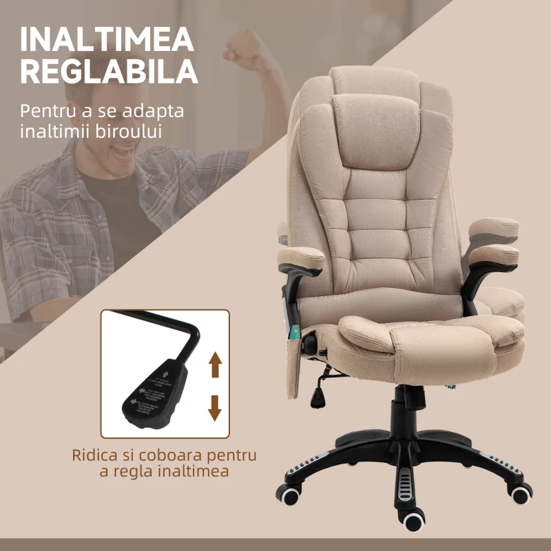 Vinsetto Fotoliu Masaj Bej – 6 Puncte, incalzire & inaltime Reglabila(m-4)