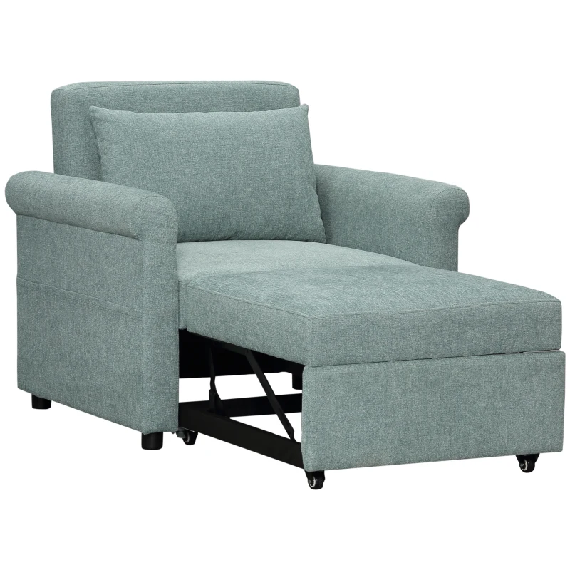 HOMCOM Fotoliu de un singur loc cu spatar reglabil in 4 pozitii, tesatura cu efect de lenjerie respirabila si sezut captusit, 96x84,5x87,5 cm, verde