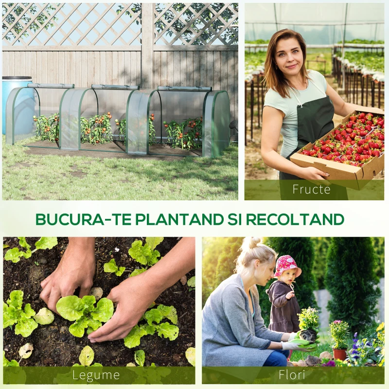 Outsunny Sera tip tunel din PVC transparent si otel, pentru plante si flori, cu usi cu fermoar, 295x100x80 cm