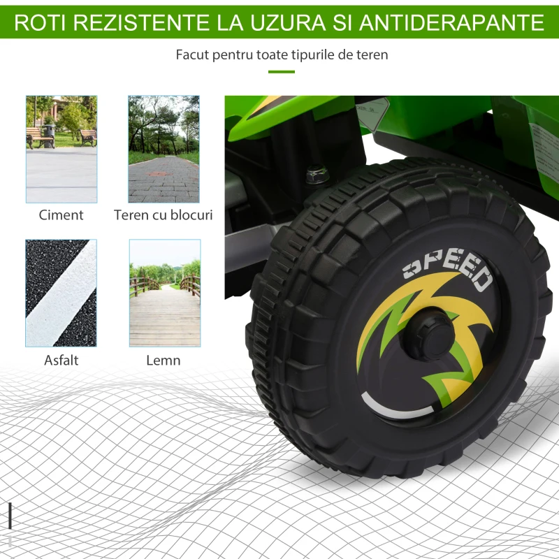 HOMCOM ATV Electric pentru copii 6V Viteza 2,8-4,6 km/h Varsta 18-36 luni Verde(m-7)