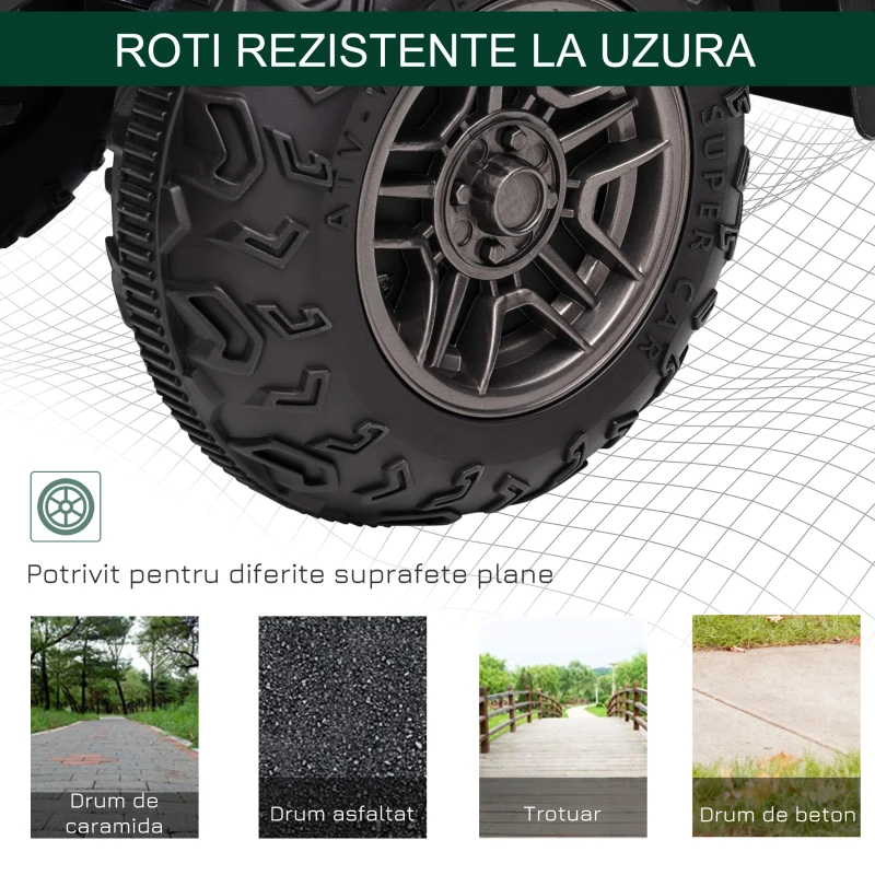 HOMCOM ATV pentru copii cu functii de mers inainte si inapoi, Masina Electrica Ride-on 12V ATV Jucarie ATV cu lumini LED Muzica pentru 3-5 ani, Verde(m-6)