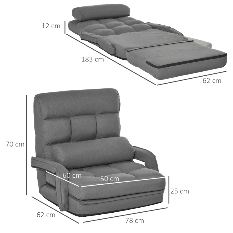 HOMCOM Fotoli Pat reglabil pe 5 nivele 78x62x70cm, gri(m-3)