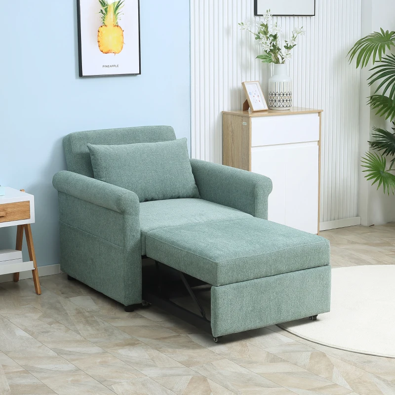 HOMCOM Fotoliu de un singur loc cu spatar reglabil in 4 pozitii, tesatura cu efect de lenjerie respirabila si sezut captusit, 96x84,5x87,5 cm, verde