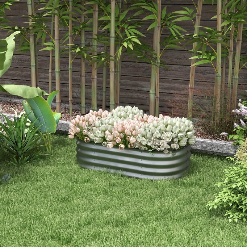 Outsunny Houten plantenbak, modulair verhoogd bed, beschermde randen, bodemloos ontwerp, 105 x 62 x 30 cm, zilver