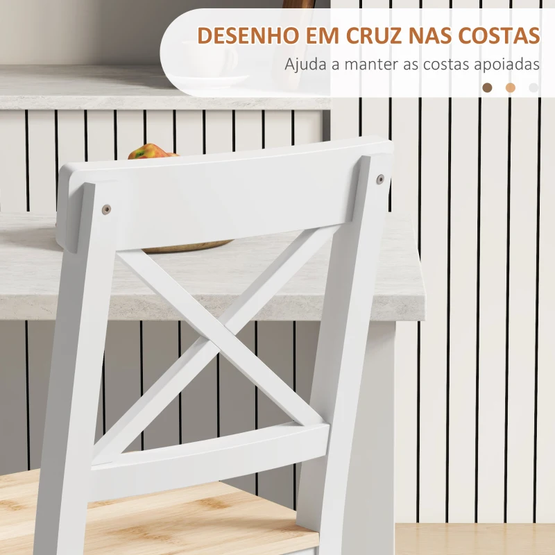 HOMCOM Conjunto de 2 Bancos de Bar de Madeira com Encosto e Apoio para os Pés Estilo Rústico para Cozinha 41x46x97.5 cm Natural