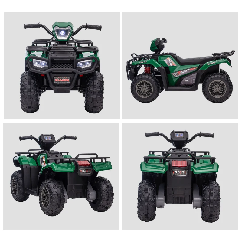 HOMCOM ATV pentru copii cu functii de mers inainte si inapoi, Masina Electrica Ride-on 12V ATV Jucarie ATV cu lumini LED Muzica pentru 3-5 ani, Verde(m-8)