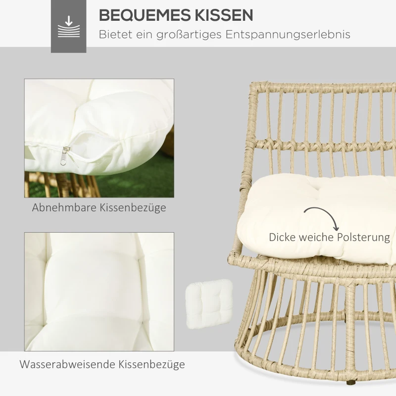 Outsunny Fotel Ogrodowy, Obrotowy, Wiklinowy z Plecionki z Kunstrattanu, Rama Aluminiowa, Poduszki na Siedzisko, naturalny + beżowy, 65 x 70 x 66 cm