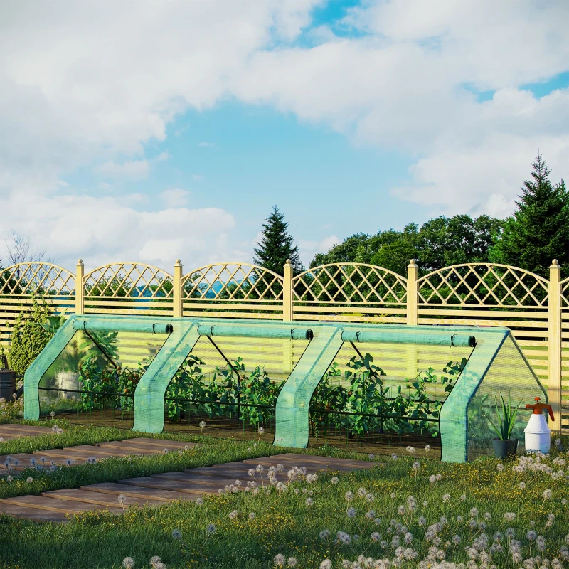 Outsunny Sera cu Tuburi din Otel si Invelis in Polietilen cu 3 Porti Verde 400 x 100 x80cm