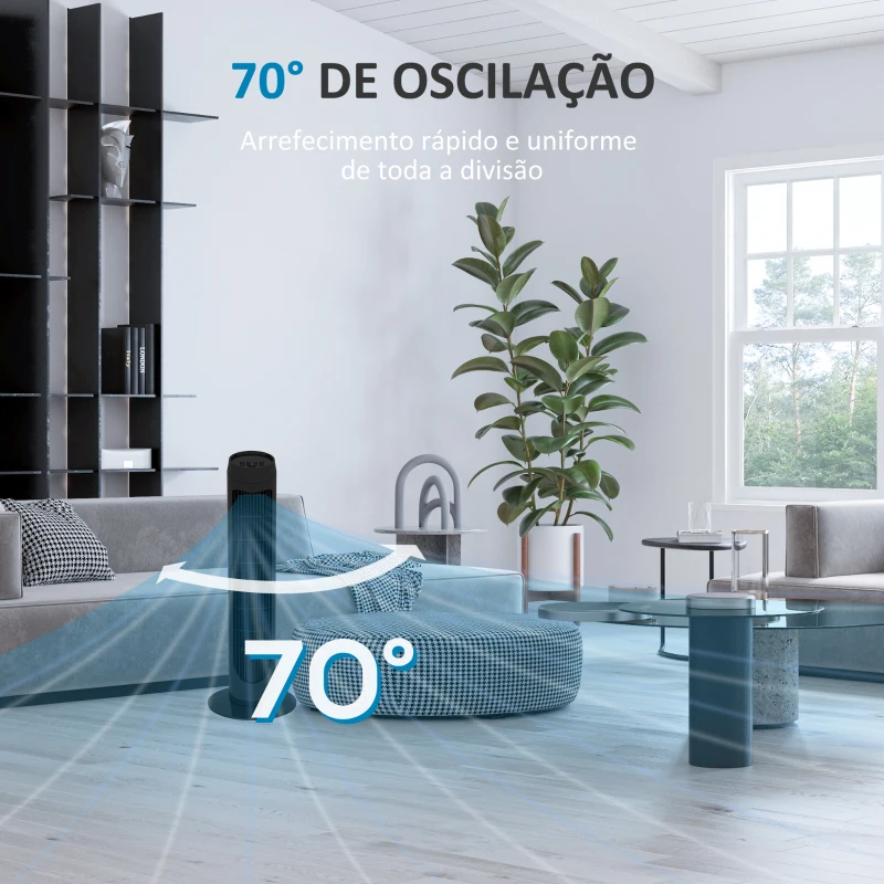 HOMCOM Ventoinha de Coluna 45W Ventoinha de Coluna Silenciosa com 3 Velocidades e Oscilação 70° para Sala Quarto Ø27x75 cm Preto