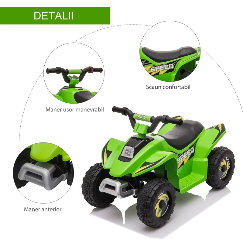 HOMCOM ATV Electric pentru copii 6V Viteza 2,8-4,6 km/h Varsta 18-36 luni Verde(m-5)