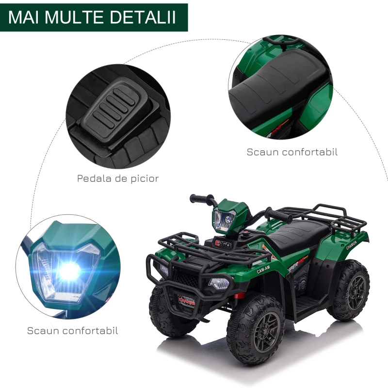 HOMCOM ATV pentru copii cu functii de mers inainte si inapoi, Masina Electrica Ride-on 12V ATV Jucarie ATV cu lumini LED Muzica pentru 3-5 ani, Verde(m-7)