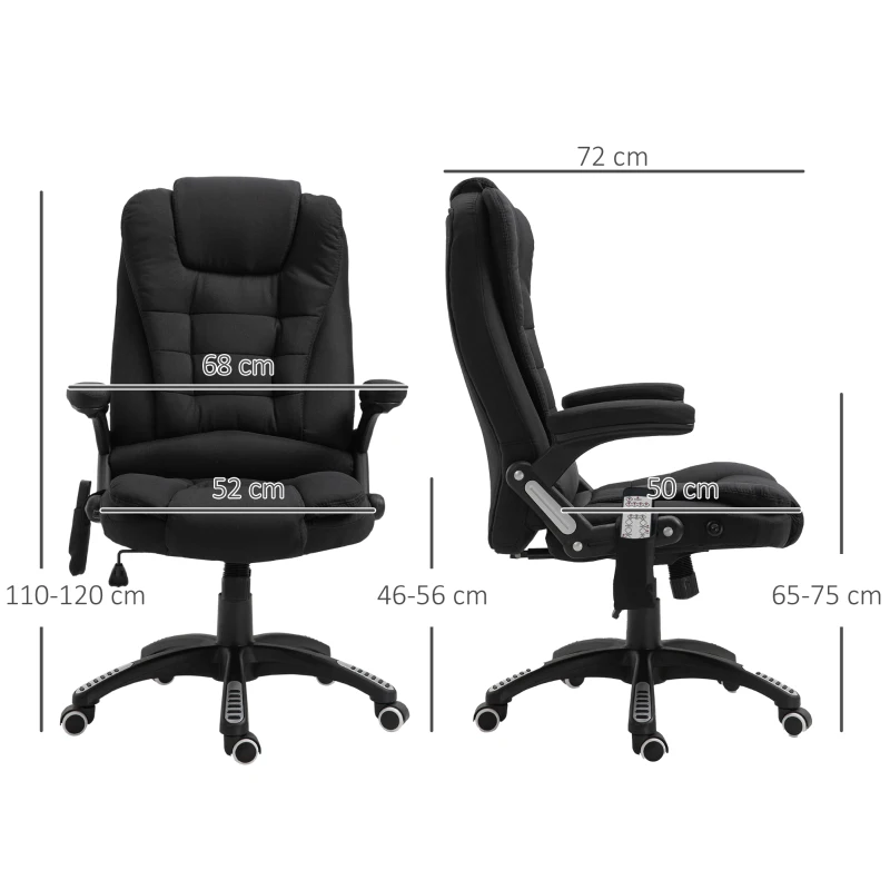 Vinsetto Fotoliu de masaj pentru birou sau acasa cu inaltime reglabila, 6 puncte de masaj si incalzire, 67L x 74P x 107-116Acm, negru(m-3)
