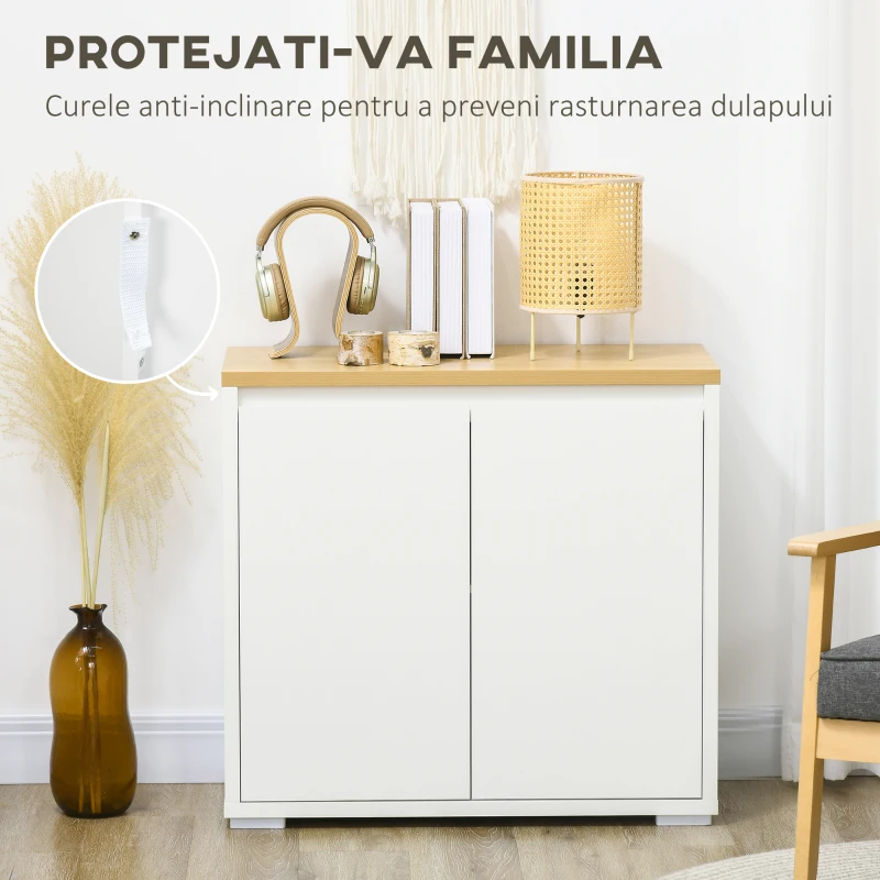 Homcom Bufet Alb – Dulap Usi Duble & Raft Reglabil pentru Depozitare