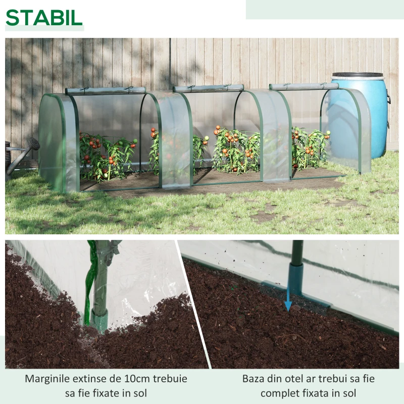 Outsunny Sera tip tunel din PVC transparent si otel, pentru plante si flori, cu usi cu fermoar, 295x100x80 cm