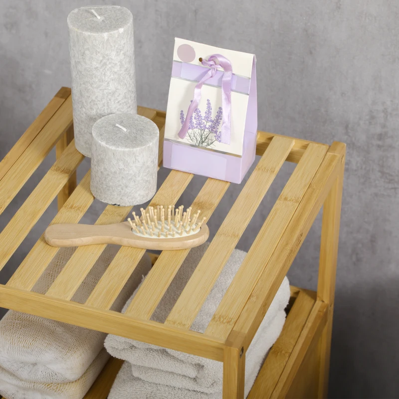 kleankin Szafka łazienkowa półka na ręcznik, bambus, 1 półka, 1 szafka, 33 cm x 36,5 cm x 67 cm, naturalne drewno