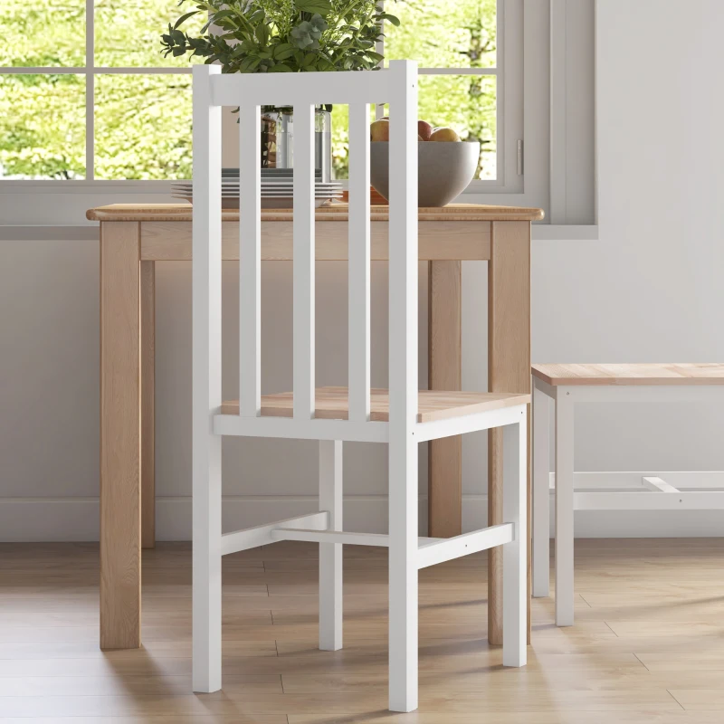 HOMCOM Conjunto de 2 Cadeiras de Sala de Jantar com Encosto de Ripas Estrutura de Madeira de Pinho 38,5x47,5x99 cm Branco