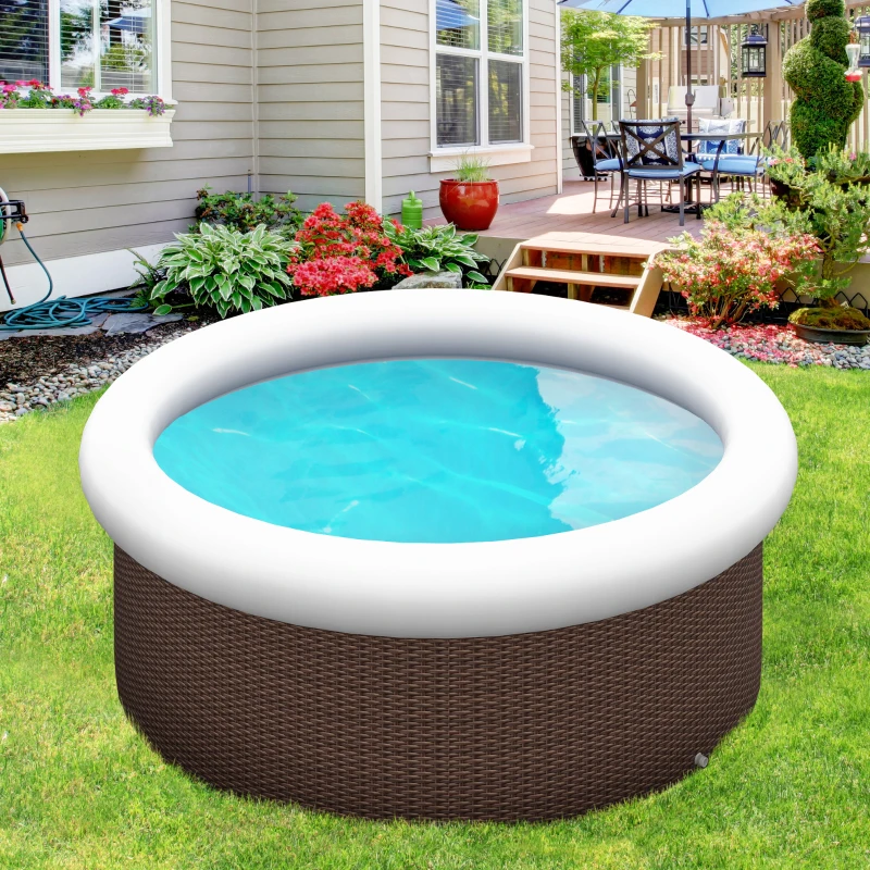 Outsunny Basen nadmuchiwany, dla 5 osób, szybki montaż, wytrzymały materiał, brązowy, Ø300 x 76W cm