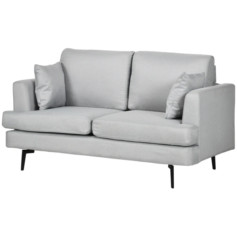 HOMCOM Sofá de 2 Plazas de Estilo Moderno Tapizado en Lino Sintético con 2 Cojines Decorativos 160x87x87 cm Gris Claro
