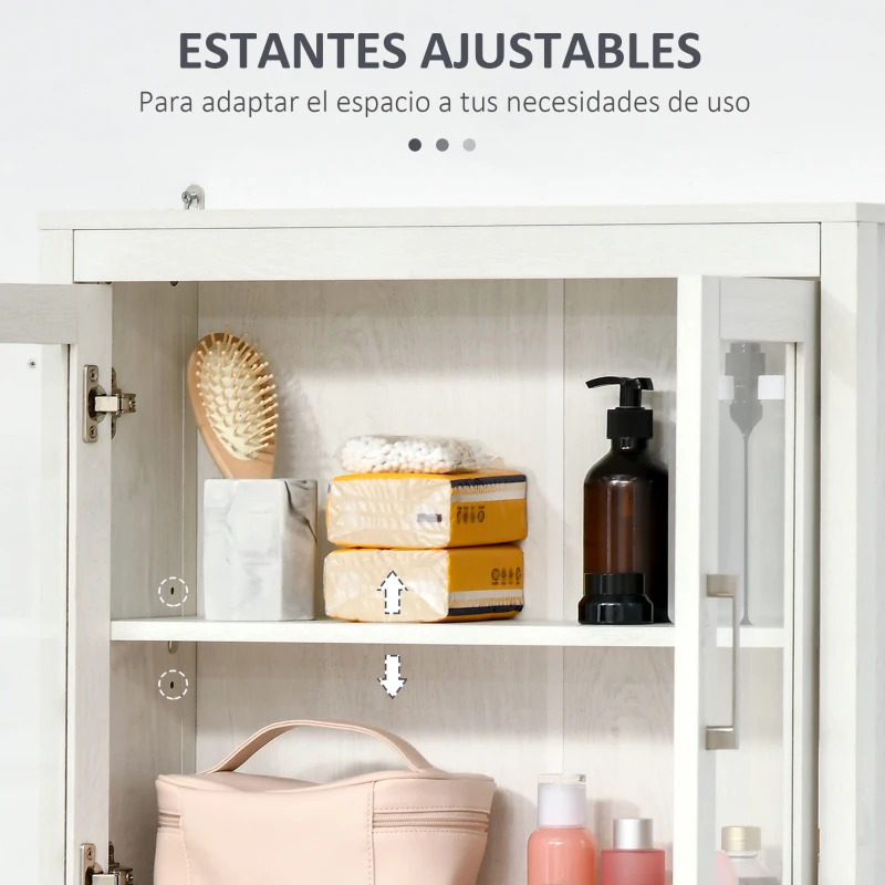 kleankin Armario de Baño de Pared con Puertas de Vidrio y Estante Ajustable Mueble Colgante Moderno 60x19,5x54 cm Blanco