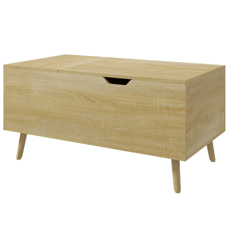 HOMCOM Mesa de Centro Elevable Mesita de Salón con Cajón Compartimento Oculto y Patas de Madera para Oficina 98x54x48cm Natural