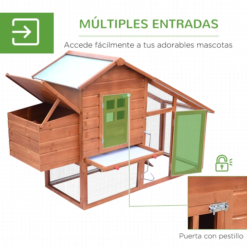 PawHut Gallinero Corral de Madera para Exteriores Jaula para Gallinas Pollos con Bandeja Extraíble Caja de Huevo Resistente al Agua 190x66x116 cm