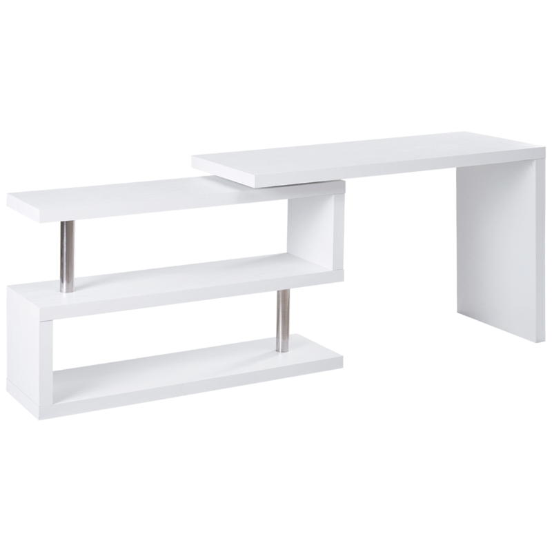 HOMCOM 360° Rotating L-Shaped Corner Computer Desk Home Office Writing Table Swivel Workstation with Storage Shelf, White