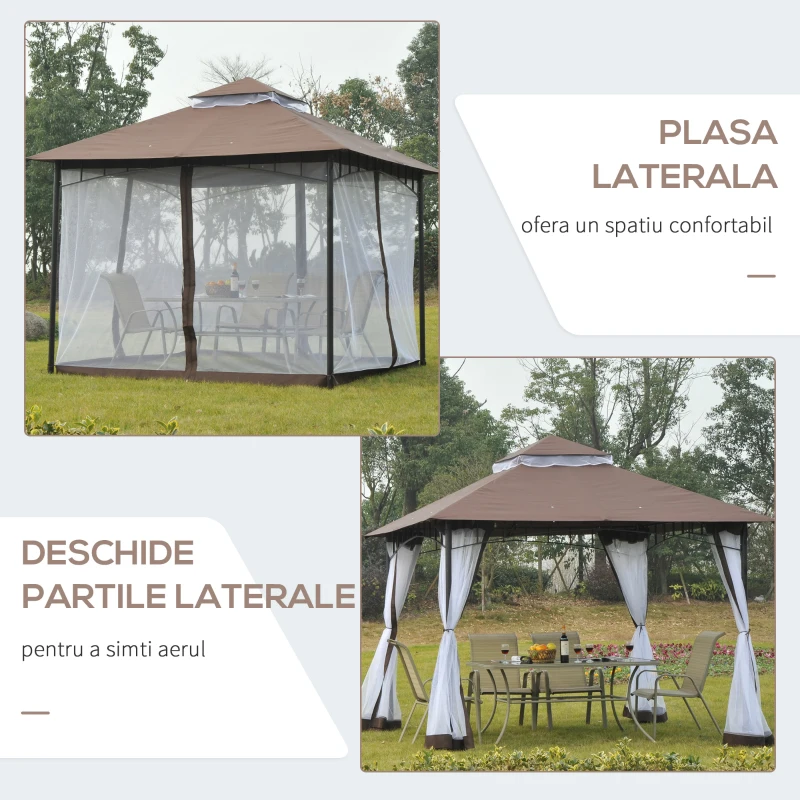 Outsunny Foisor de Gradina cu Acoperis Plasa de Tantari 2 Nivele din Poliester