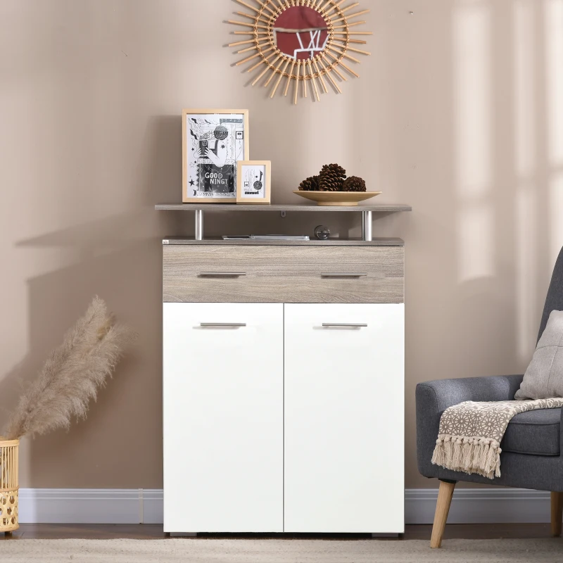 HOMCOM Aparador con Cajón 2 Puertas y Estante Superior para Dormitorio Entrada Pasillo 85x38,5x111,5 cm Blanco