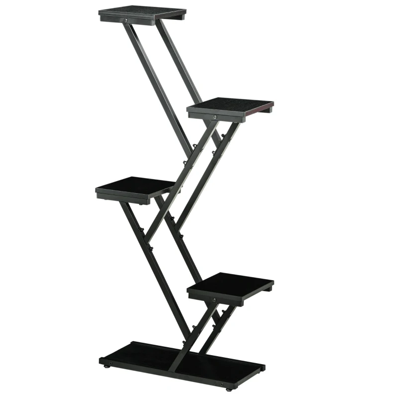 Outsunny Soporte para Plantas de 4 Niveles Estantería de Madera y Acero para Interior y Exterior 53x24x119,5 cm Negro