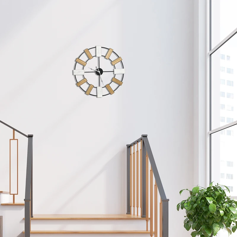 HOMCOM Reloj de Pared Silencioso de Ø60 cm Reloj de Pared de Metal y Madera  sin Tictac Estilo Moderno Multicolor