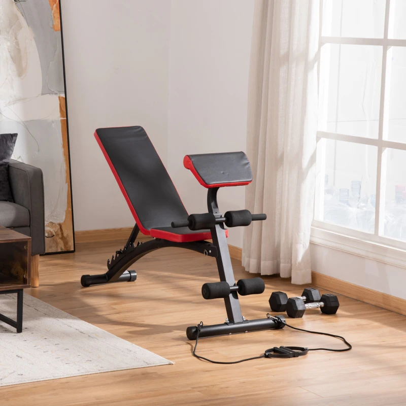 HOMCOM Banco de Pesas Altura Ajustable Banco de Musculación Multifuncional Respaldo Inclinable en 6 Posiciones y 2 Cuerdas para Entrenamiento de Cuerpo Completo en Gimnasio Casa Carga 120 kg Negro