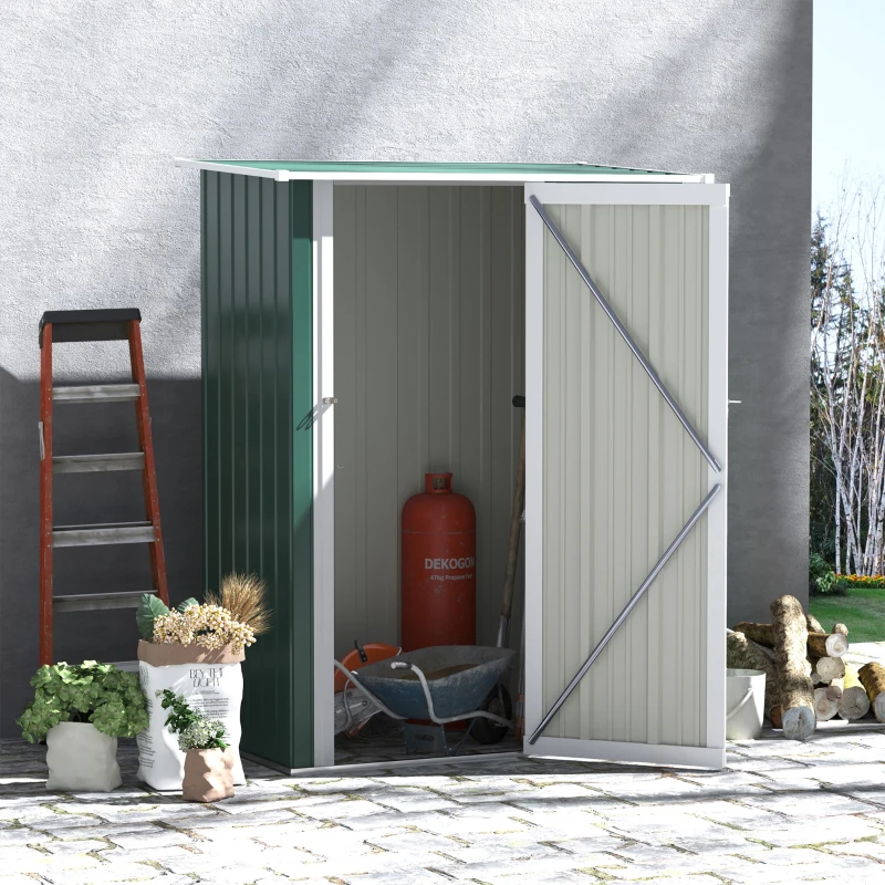 Outsunny 5ft x 3ft Garden Storage Shed, Outdoor Metal Shed with Sloped Roof, Lockable Door for Tools, Equipment, Green