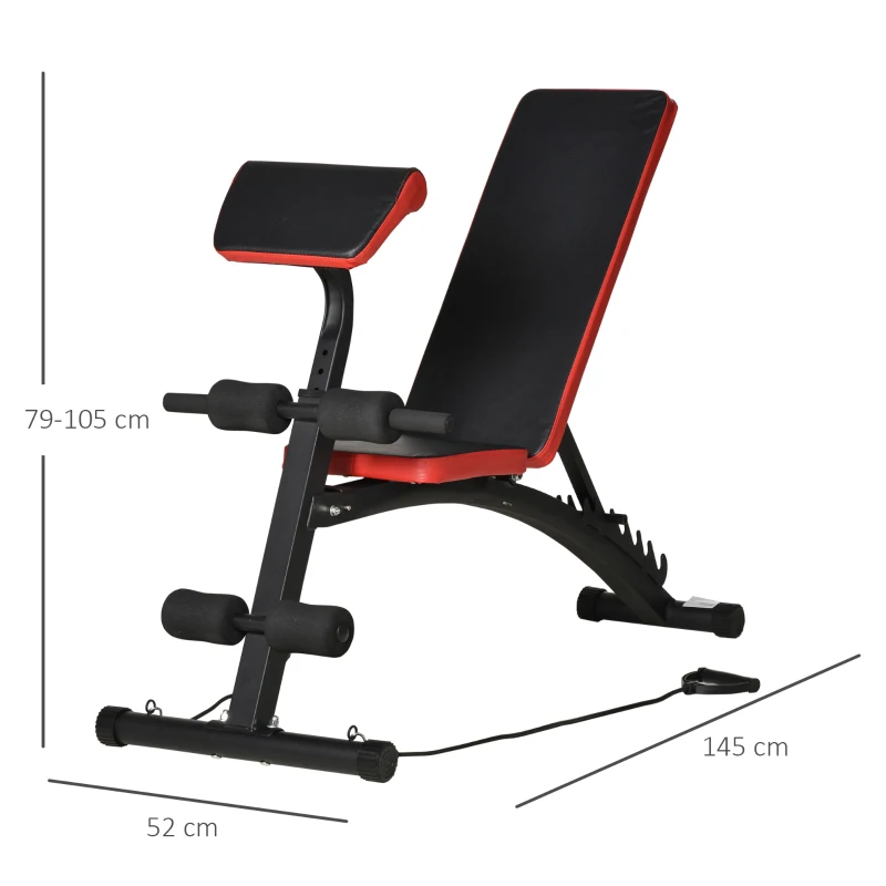 HOMCOM Banco de Pesas Altura Ajustable Banco de Musculación Multifuncional Respaldo Inclinable en 6 Posiciones y 2 Cuerdas para Entrenamiento de Cuerpo Completo en Gimnasio Casa Carga 120 kg Negro