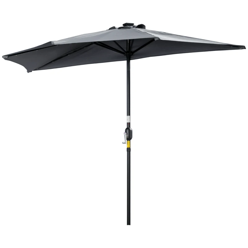 Outsunny Sombrilla de Jardín con 24 Luces LED Solar 270x135x240 cm Parasol Semicircular con Manivela para Balcón Terraza Gris