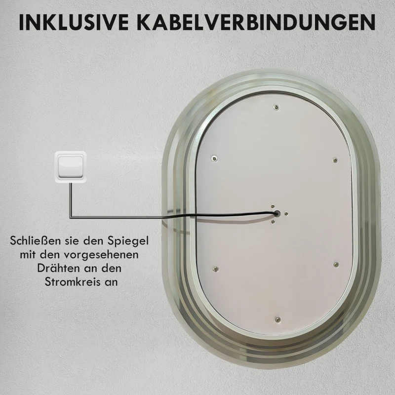 kleankin Lustro łazienkowe z oświetleniem, lusterko łazienkowe, funkcja przeciwparowania, światła LED, 70 cm x 50 cm x 3 cm, Srebrny + Biały