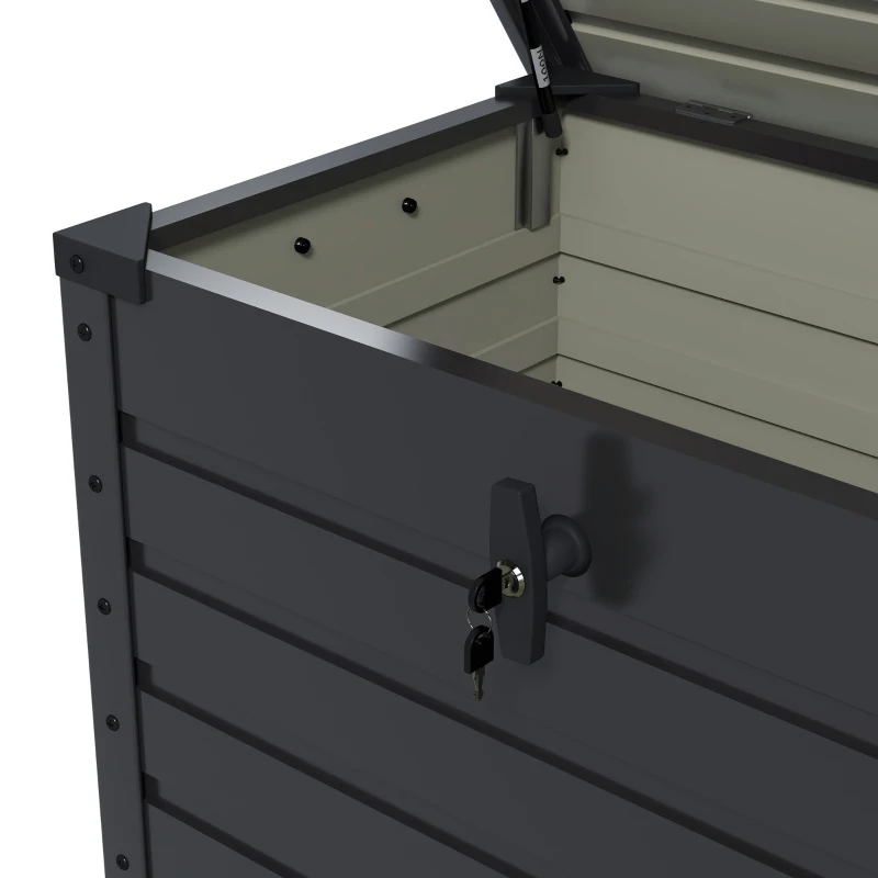 Outsunny Skrzynia ogrodowa do przechowywania na zewnątrz, pojemność 295 litrów, odporna na warunki atmosferyczne, 4 koła, 100 cm x 62 cm x 65 cm, Dunkelgrau