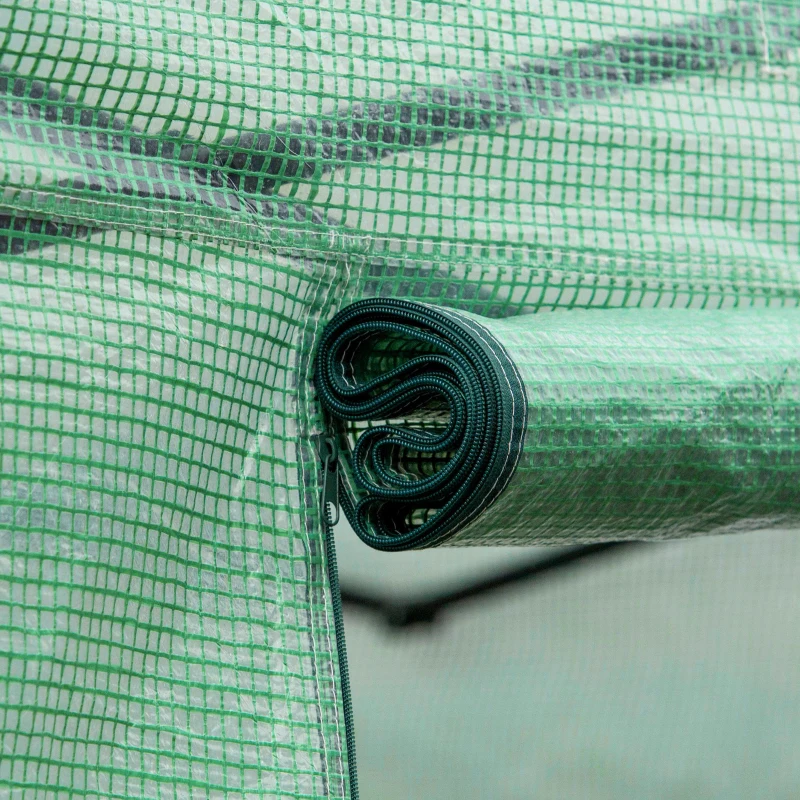 Outsunny Szklarnia foliowa, Szklarnia, przechodnia, Okno siatki, Rama metalowa, 4x3x2m, Zielony