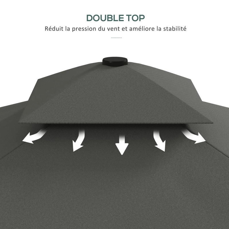 Outsunny Parasol ogrodowy, Parasol boczny, dekoracyjny rant, dach wentylacyjny, rama metalowa, 2,4x2,4x2,6m, Ciemnoszary