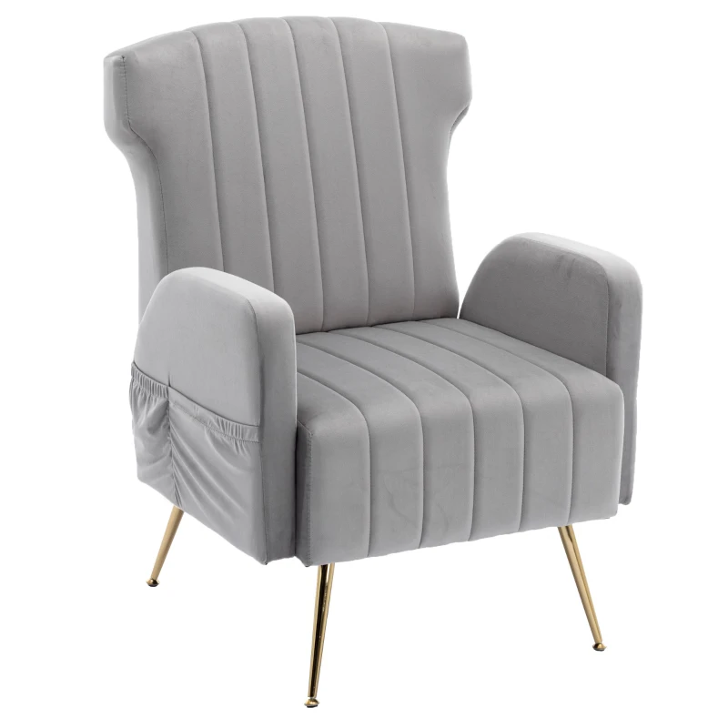Fauteuil de Relaxation en tissu velours, Design Élégant et Moderne pour Salon et Séjour, Gris