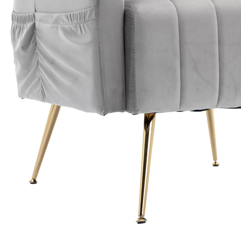 Fauteuil de Relaxation en tissu velours, Design Élégant et Moderne pour Salon et Séjour, Gris