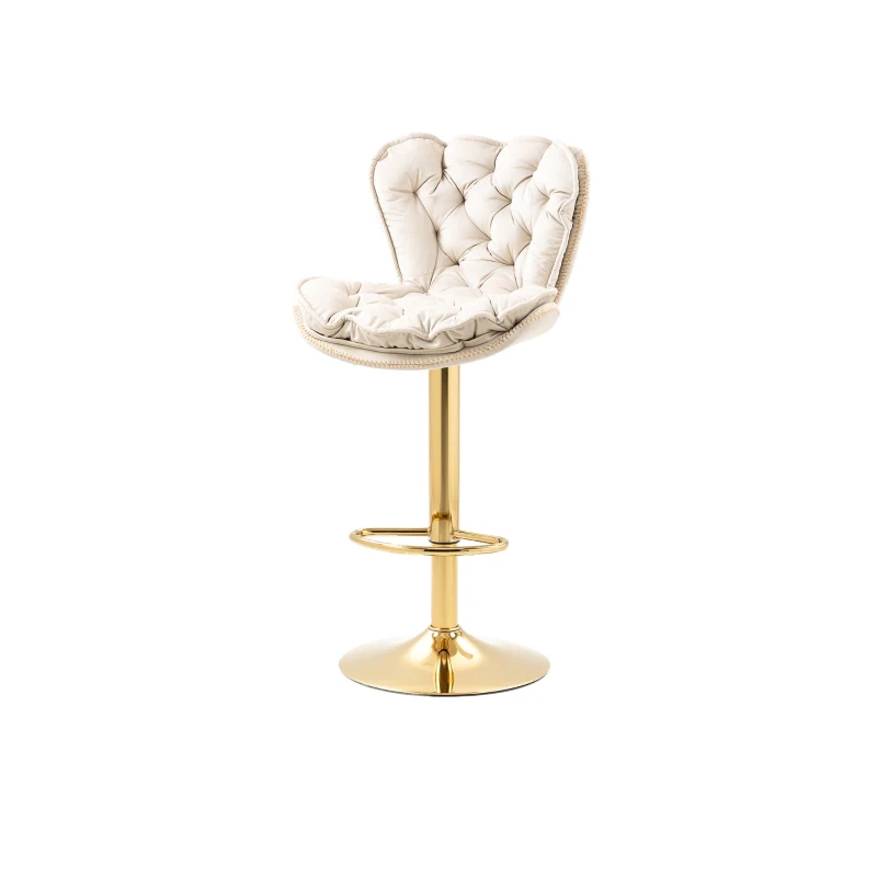 Ensemble de 2 Tabourets de Bar Pivotants Réglables en velours, avec Repose-pieds pour Cuisine et Salle à Manger, Ivoire